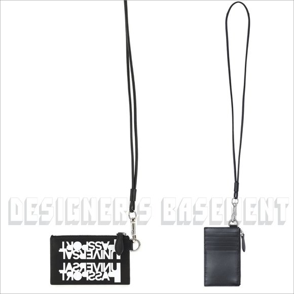 BURBERRY black calf Leather w​hite Slogan Print Card Case on Lanyard sling NWT - Picture 7 of 8